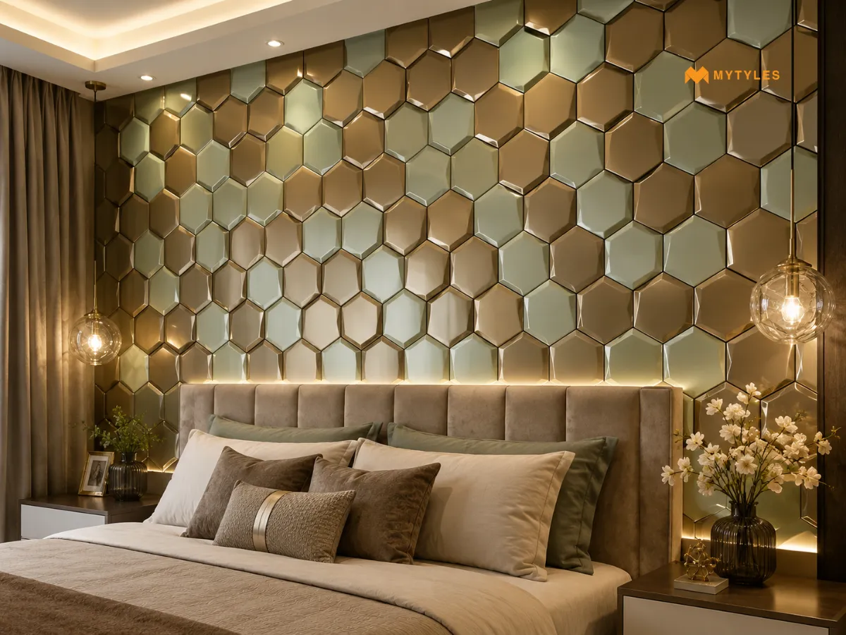 Hexagon 3D Tiles in Bedroom